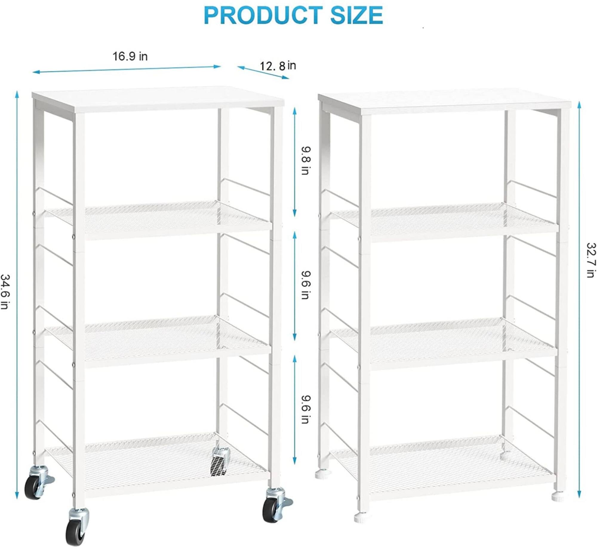 White Kitchen Storage 4-Tier Rolling Utility Cart